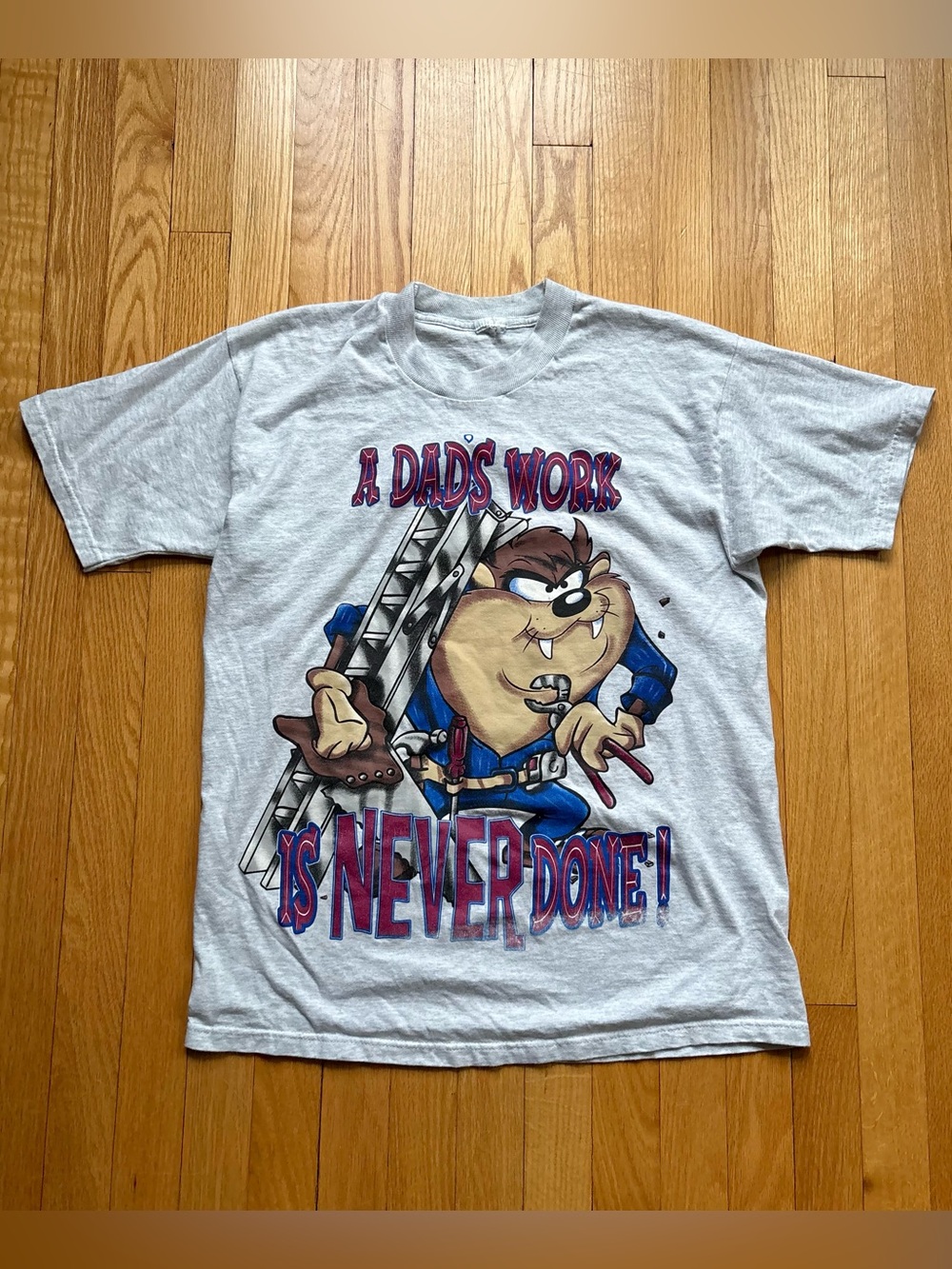 Vintage 90s Looney Tunes Taz Big Men’s T-Shirt Medium “A Dads Work Is Never Done
